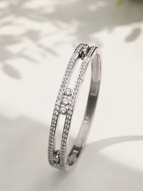 Silver Crystal-Trim Double-Row Bangle
